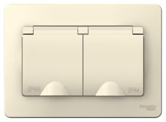 Розетка 2-м 16А С/У З/К со шторками с крышками IP44 Молочный Blanca