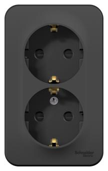 Розетка 2-м 16А О/У З/К со шторками изолирующая пластина Антрацит Blanca