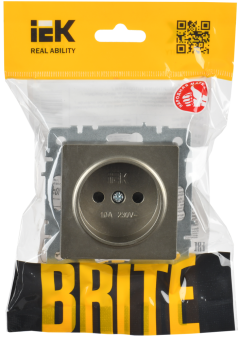 Розетка 1-м 10А С/У со шторками Шампань Brite