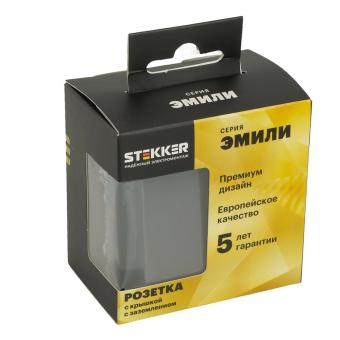 Розетка 1-м 16А С/У З/К со шторками с крышкой IP42 Черный уголь Эмили