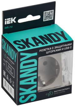 Розетка 1-м 16А С/У З/К со шторками+USB С 18Вт Шампань Skandy