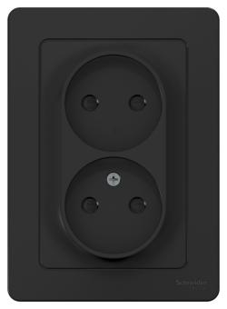 Розетка 2-м 16А С/У со шторками Антрацит Blanca