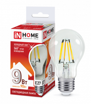 Лампа светодиодная LED-A60-deco 9Вт 230В Е27 6500К 1040Лм прозрачная IN HOME