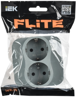 Розетка 2-м 16А С/У З/К Б/К в сборе тип 1 Серый FLITE