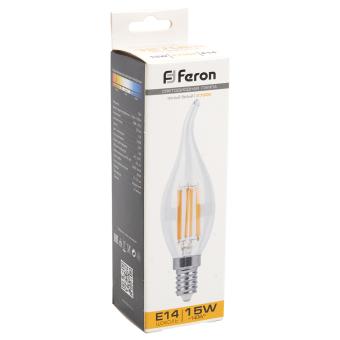 Лампа сд Е14 C35 15W 2700K филамент свеча на ветру прозр. LB-718 Feron