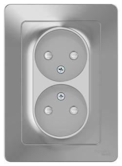 Розетка 2-м 16А С/У со шторками Алюминий Blanca