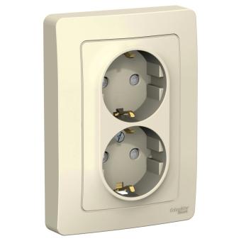 Розетка 2-м 16А С/У З/К со шторками Молочный Blanca