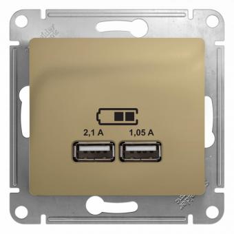 Розетка USB 5В/1400мА, 2*5В/700мА Титан Glossa