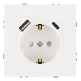 Розетка 1-м 16А С/У З/К со шторками+USB + Type C Белый фарфор Эмили