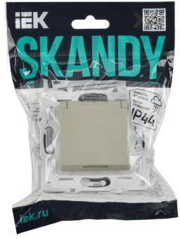 Розетка 1-м 16А С/У З/К со шторками с крышкой IP44 Бежевый Skandy