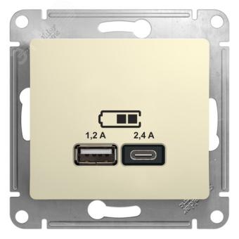 Розетка USB А+С 5В 2,4А С/У Бежевый Glossa