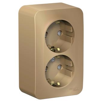 Розетка 2-м 16А О/У З/К со шторками изолирующая пластина Титан Blanca