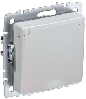 Розетка 1-м 16А С/У З/К со шторками с крышкой IP20 Жемчуг Brite