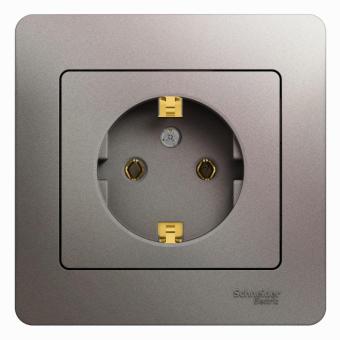 Розетка 1-м 16А С/У З/К в сборе с рамкой Платина Glossa