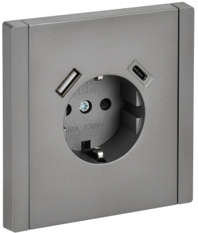 Розетка 1-м 16А С/У З/К со шторками+USB A+С 18Вт винтовое крепление Сталь Forte&Piano
