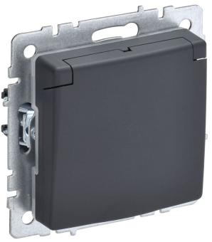 Розетка 1-м 16А С/У З/К со шторками с крышкой IP44 Графит Brite