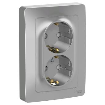 Розетка 2-м 16А С/У З/К со шторками Алюминий Blanca