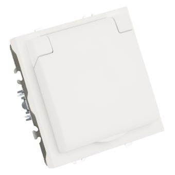 Розетка 1-м 16А С/У З/К со шторками с крышкой IP42 Белый фарфор Эмили