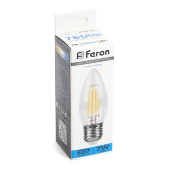 Лампа сд Е27 C35 7W 6400K филамент свеча  прозрач. LB-66 Feron
