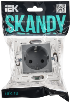 Розетка 1-м 16А С/У З/К со шторками Серый Skandy