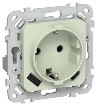 Розетка 1-м 16А С/У З/К со шторками+USB A+С 20Вт Б/К Панг FLITE