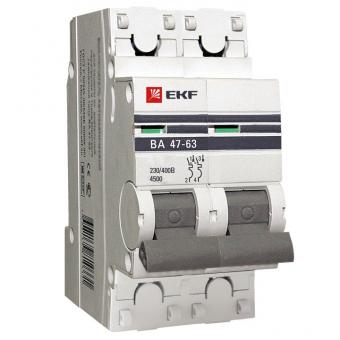 Автоматический выключатель 2P  3А (D) 4,5kA ВА 47-63 EKF PROxima