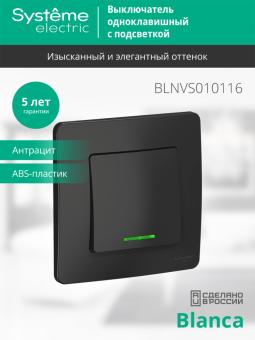 Выключатель 1-кл 10А C/У с индикатором Антрацит Blanca
