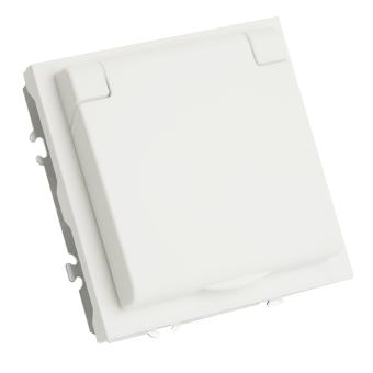 Розетка 1-м 16А С/У со шторками с крышкой IP42 Белый фарфор Эмили