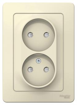Розетка 2-м 16А С/У со шторками Молочный Blanca