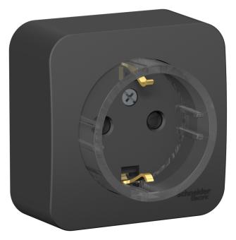 Розетка 1-м 16А О/У З/К со шторками изолирующая пластина Антрацит Blanca