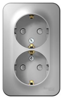 Розетка 2-м 16А О/У З/К со шторками изолирующая пластина Алюминий Blanca