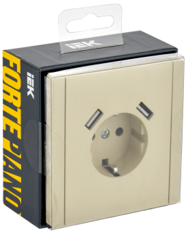 Розетка 1-м 16А С/У З/К со шторками+USB A+А 3,1А винтовое крепление Ваниль Forte&Piano