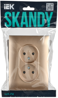 Розетка 2-м 10А С/У в сборе Песочный Skandy