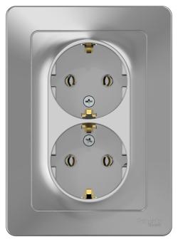 Розетка 2-м 16А С/У З/К Алюминий Blanca