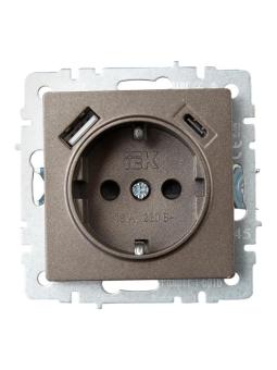 Розетка 1-м 16А С/У З/К со шторками+USB A+С 18Вт Бронза Brite