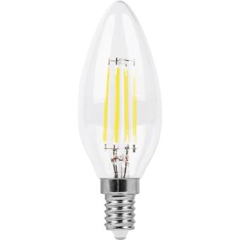 Лампа светодиодная филамент FERON LB-713, C35 (свеча), 11W 230V E14 2700К (белый теплый), рассеиватель прозрачный 950Lm, угол рассеивания 270°, 100*35мм