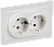 Розетка 2-м 16А С/У З/К cо шторками в сборе Арктический Белый Brite