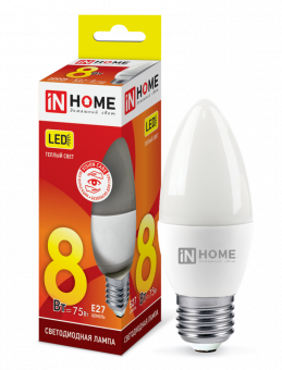 Лампа светодиодная LED-СВЕЧА-VC 8Вт 230В Е27 3000К 760Лм IN HOME
