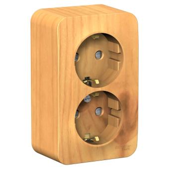 Розетка 2-м 16А О/У З/К со шторками изолирующая пластина Ясень Blanca