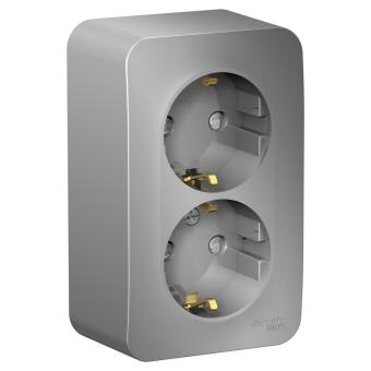 Розетка 2-м 16А О/У З/К со шторками изолирующая пластина Алюминий Blanca