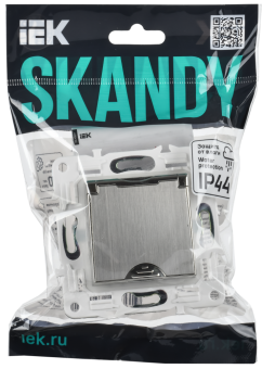 Розетка 1-м 16А С/У З/К со шторками с крышкой IP44 Металл Никель Skandy
