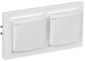 Розетка 2-м 16А С/У З/К cо шторками c крышкой IP44 в сборе Белый Brite