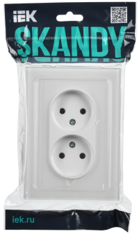 Розетка 2-м 10А С/У для плоской вилки Стекло Арктический белый Skandy