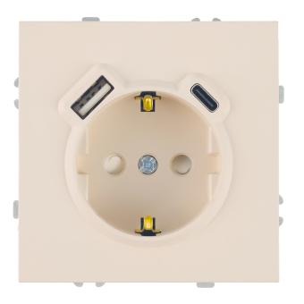 Розетка 1-м 16А С/У З/К со шторками+USB + Type C Кашемир Эмили