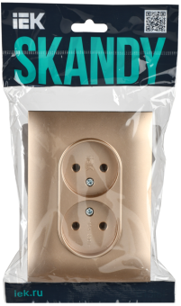 Розетка 2-м 10А С/У со шторками в сборе Песочный Skandy