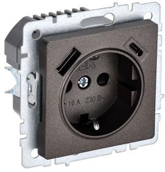 Розетка 1-м 16А С/У З/К со шторками+USB A+С 18Вт Бронза Brite