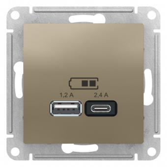 Розетка USB A+С, 5В/2,4А, 2х5В/1,2А, механизм, ШАМПАНЬ ATLASDESIGN