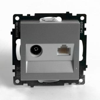 Розетка TV антенна + RJ45 С/У Серебро Катрин