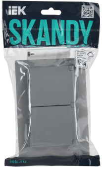 Розетка 2-м 16А С/У З/К с крышкой IP44 в сборе Серый Skandy