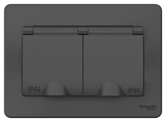 Розетка 2-м 16А С/У З/К со шторками с крышками IP44 Антрацит Blanca